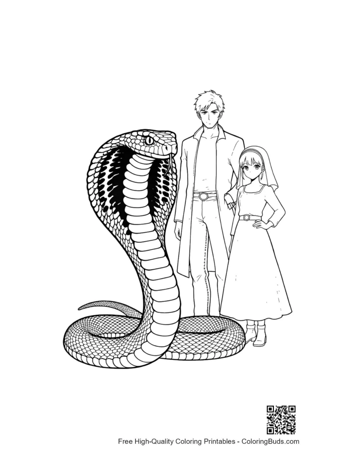 Majestic cobra illustration featuring anime couple in dynamic pose