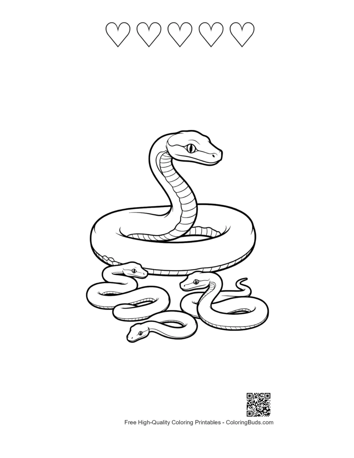 Python coloring sheet with heart outlines