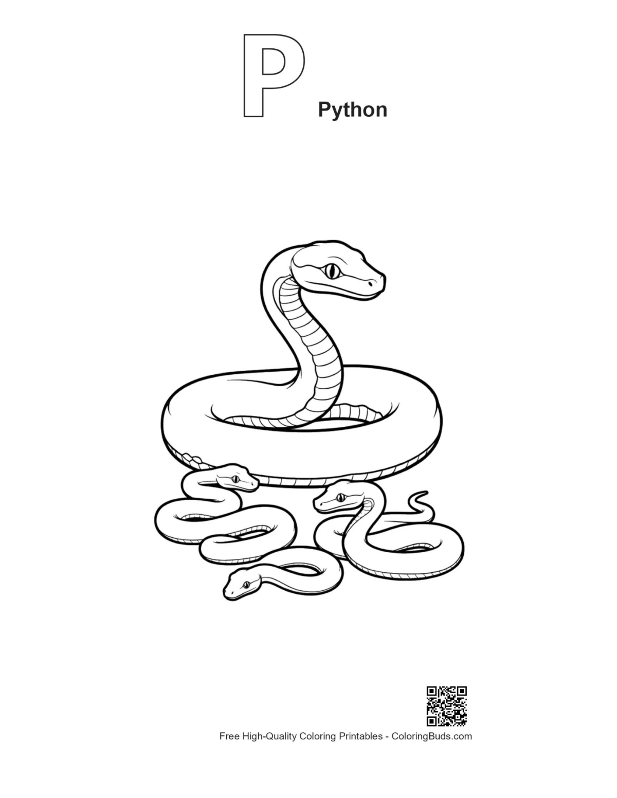 Python coloring page with P alphabet outline