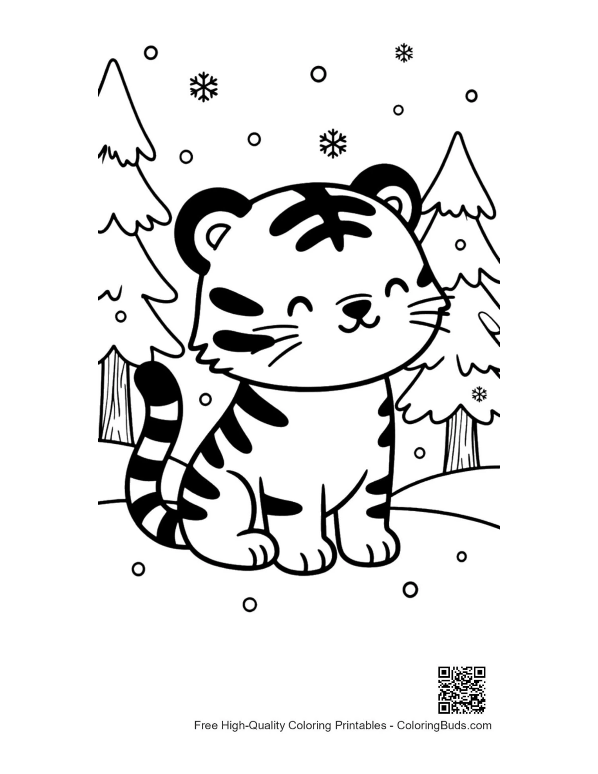 Adorable baby Bengal tiger playing in snow printable