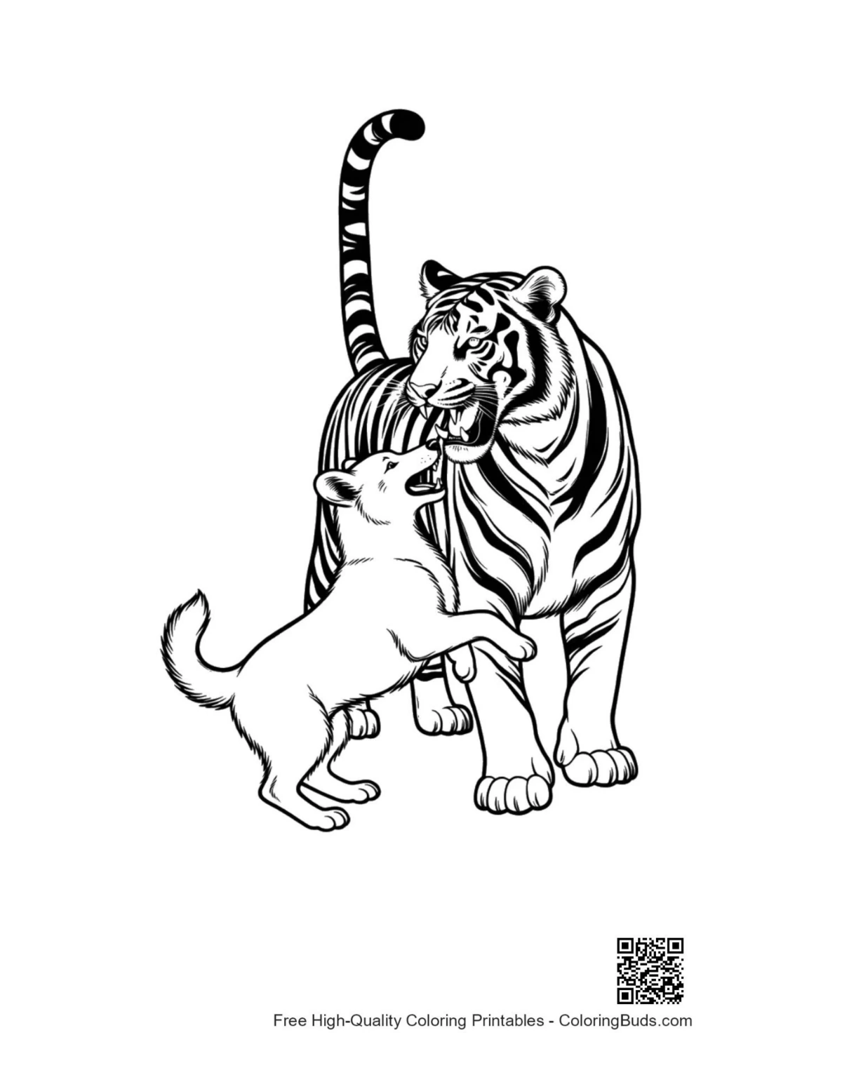 Bengal tiger cub playful bite coloring page