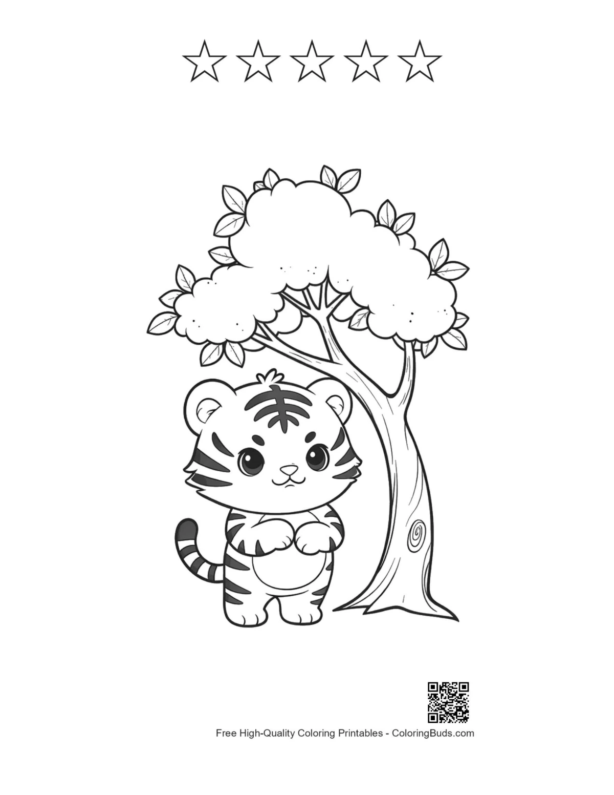 Bengal tiger printable with 5 star outlines