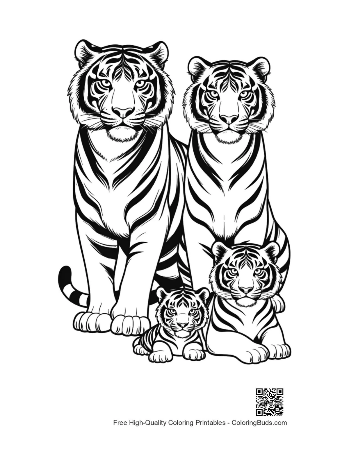Bengal tiger family portrait coloring printable