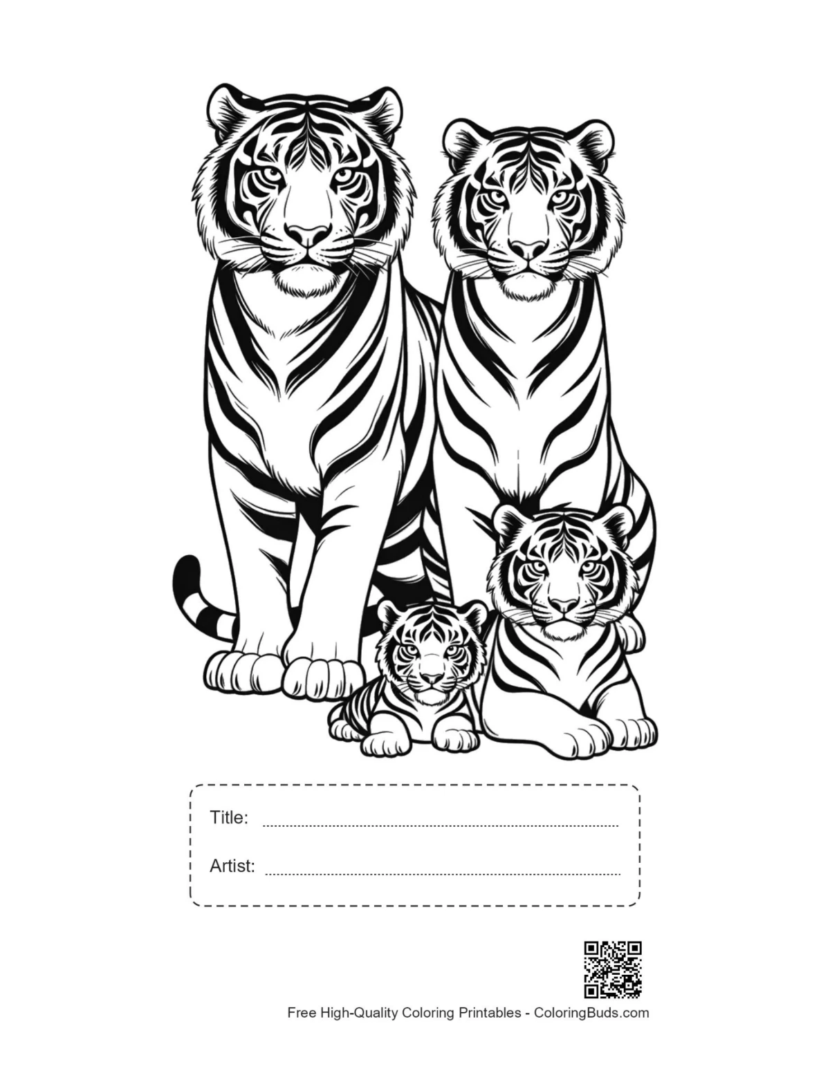 Bengal tiger family portrait printable with title box