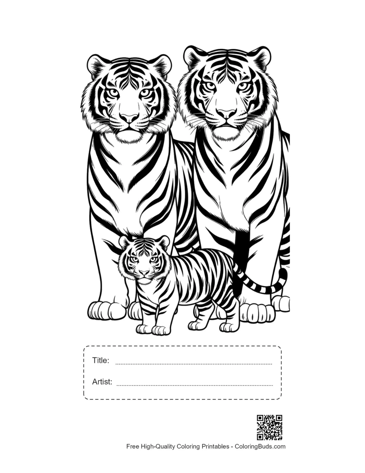 Bengal tiger family printable with title box