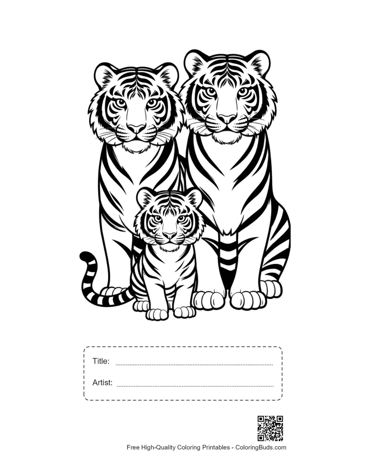 Zum Ausdrucken Bengalische Tigerfamilie mit Titelfeld