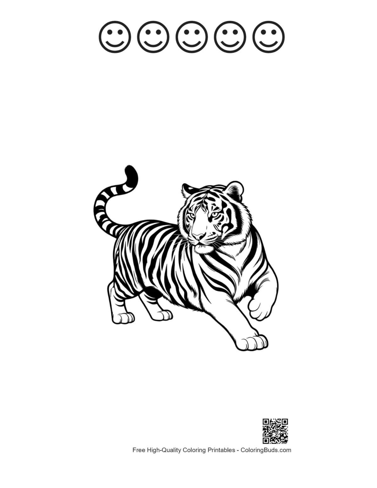 Bengal tiger stalking printable 5 happy faces outline