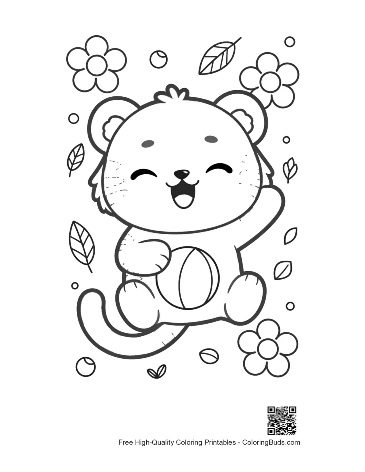 Cheerful baby Bengal tiger cub waving in flower field