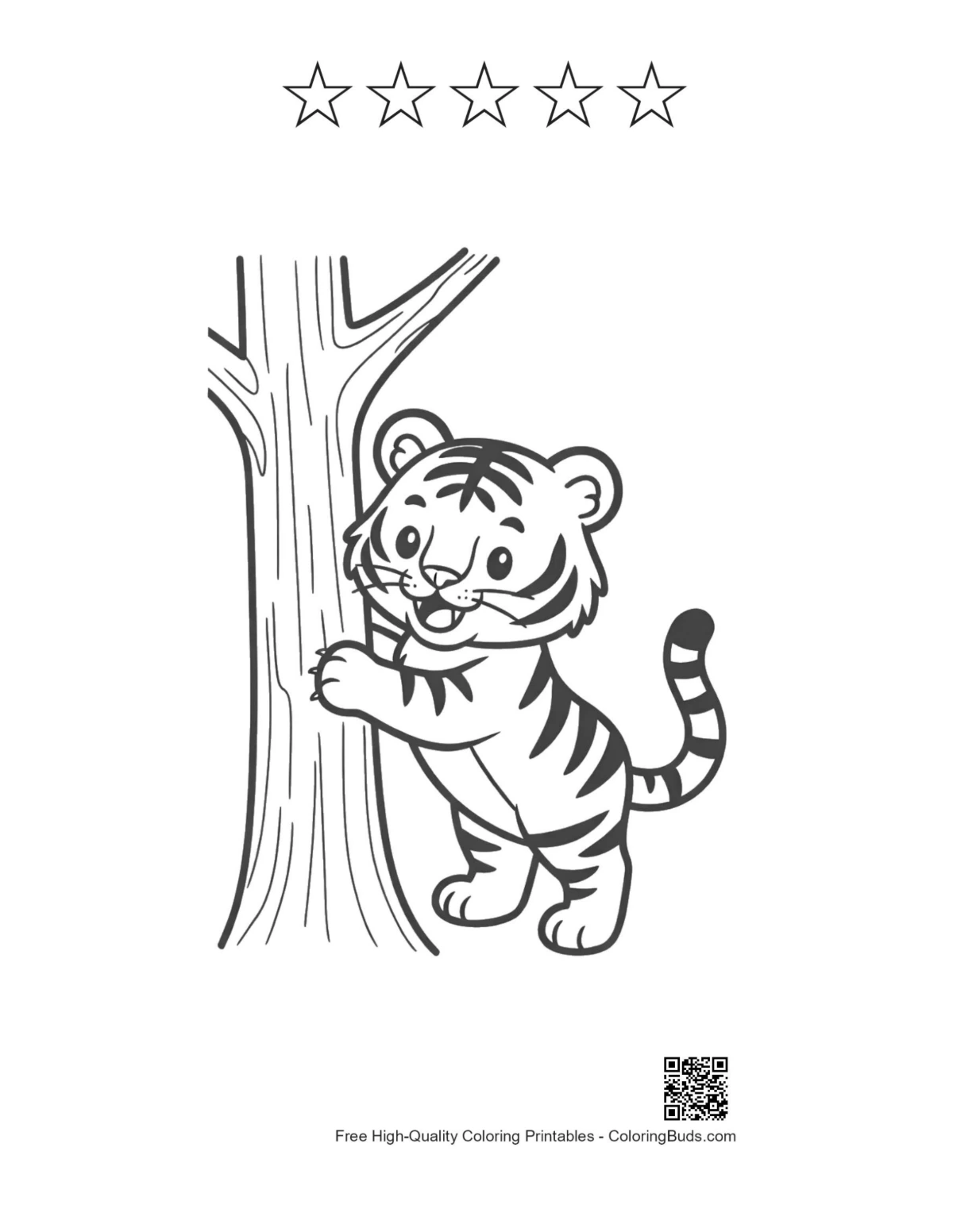 Baby tiger tree printable with 5 star outlines