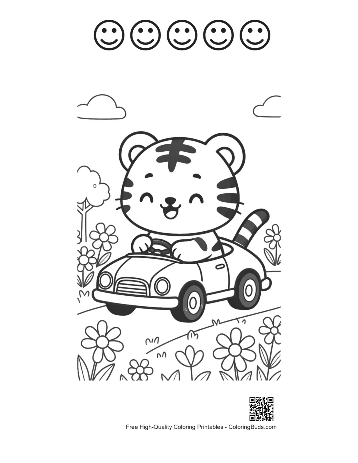 Tiger cub toy car flowers with 5 happy faces