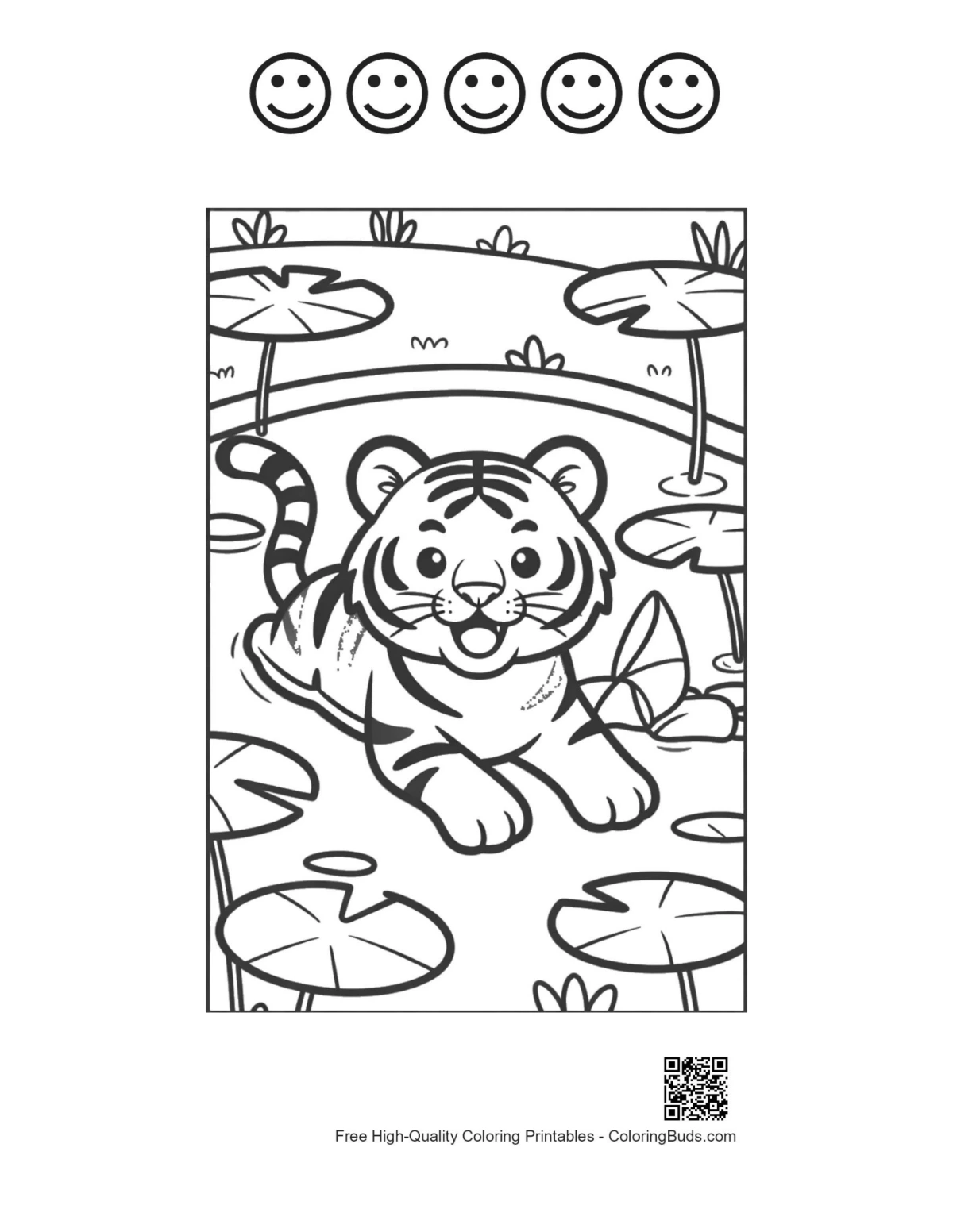 Cute tiger cub marsh frogs with happy faces printable