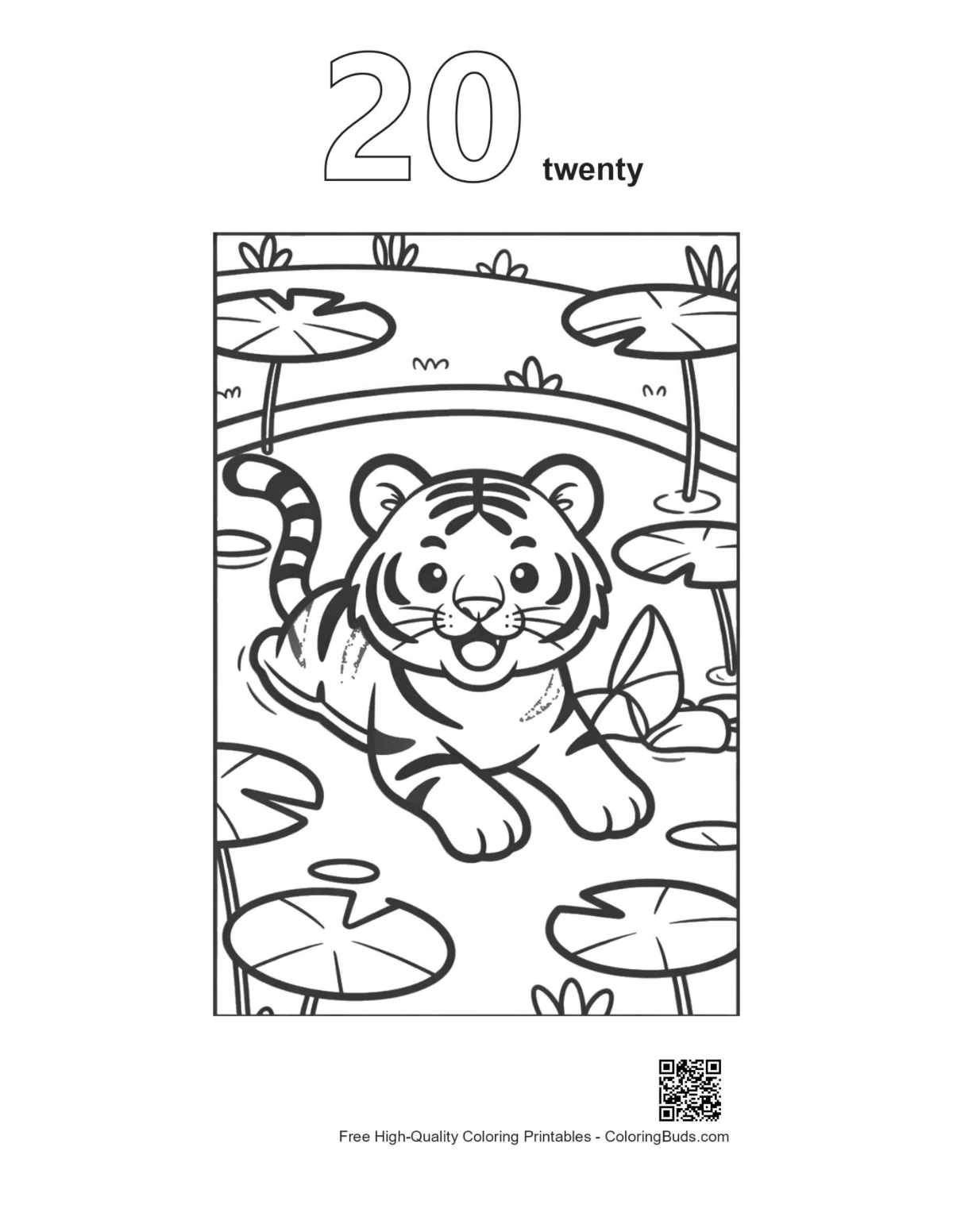Bengal tiger cub marsh frogs outline number 20 page