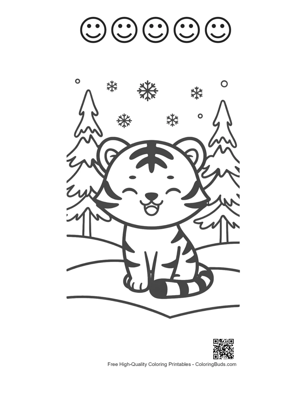 Cute tiger cub printable with 5 happy faces
