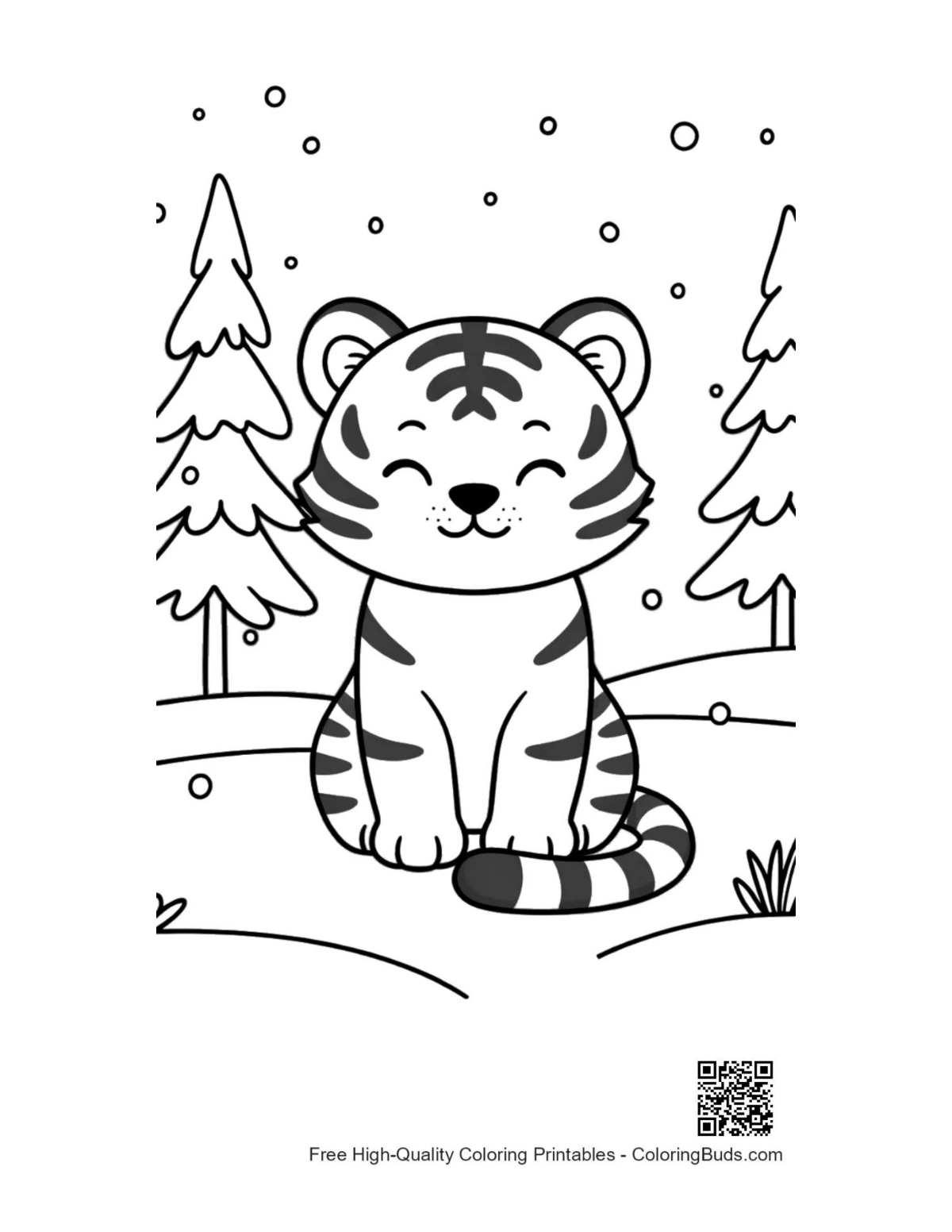 Easy Bengal tiger printable coloring page