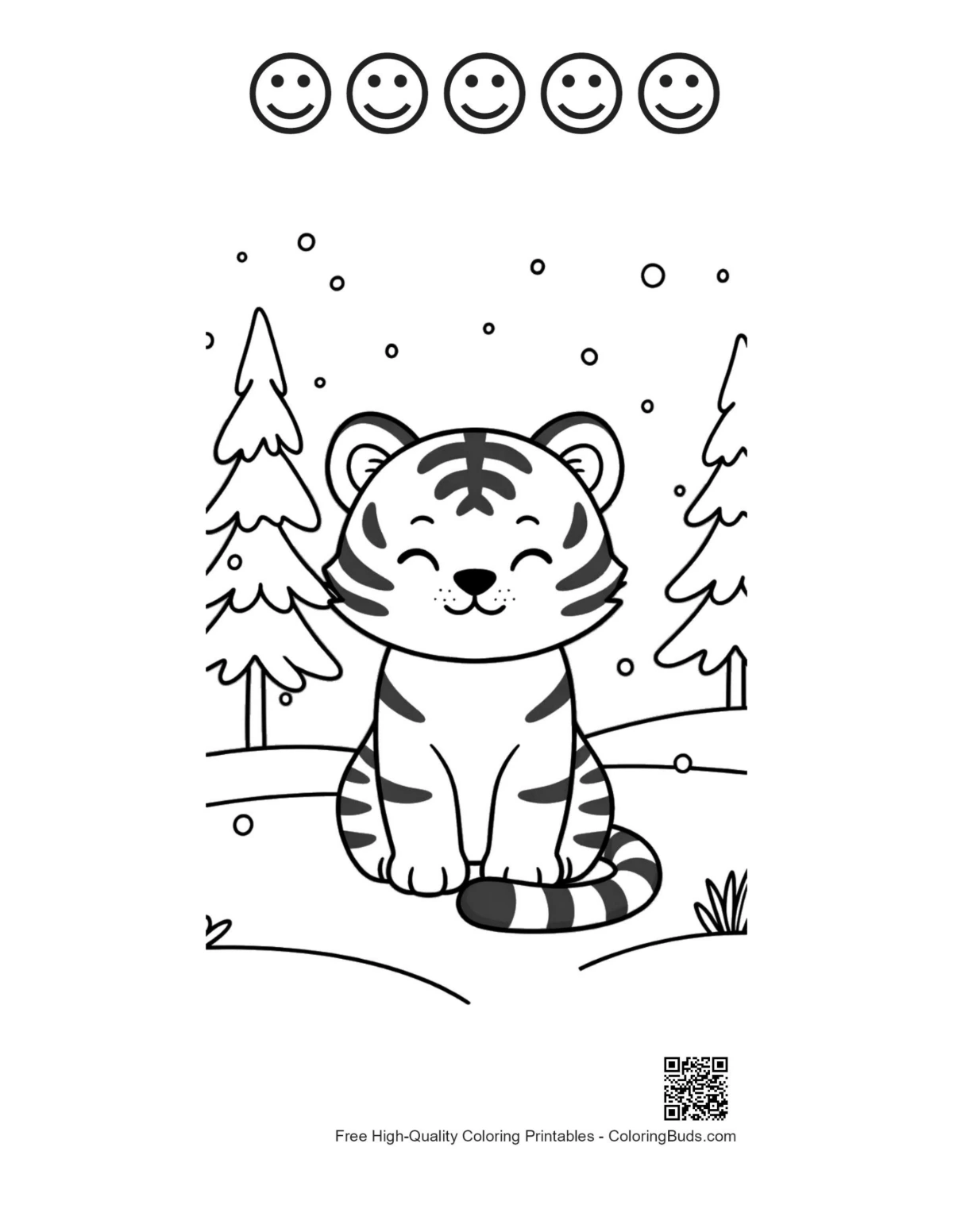 Bengal tiger with 5 happy faces printable