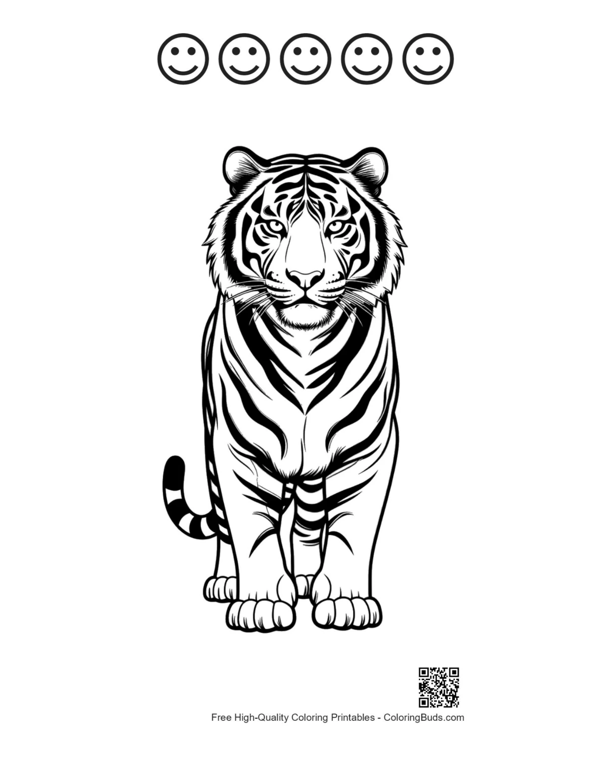Bengal tiger line art with 5 happy faces