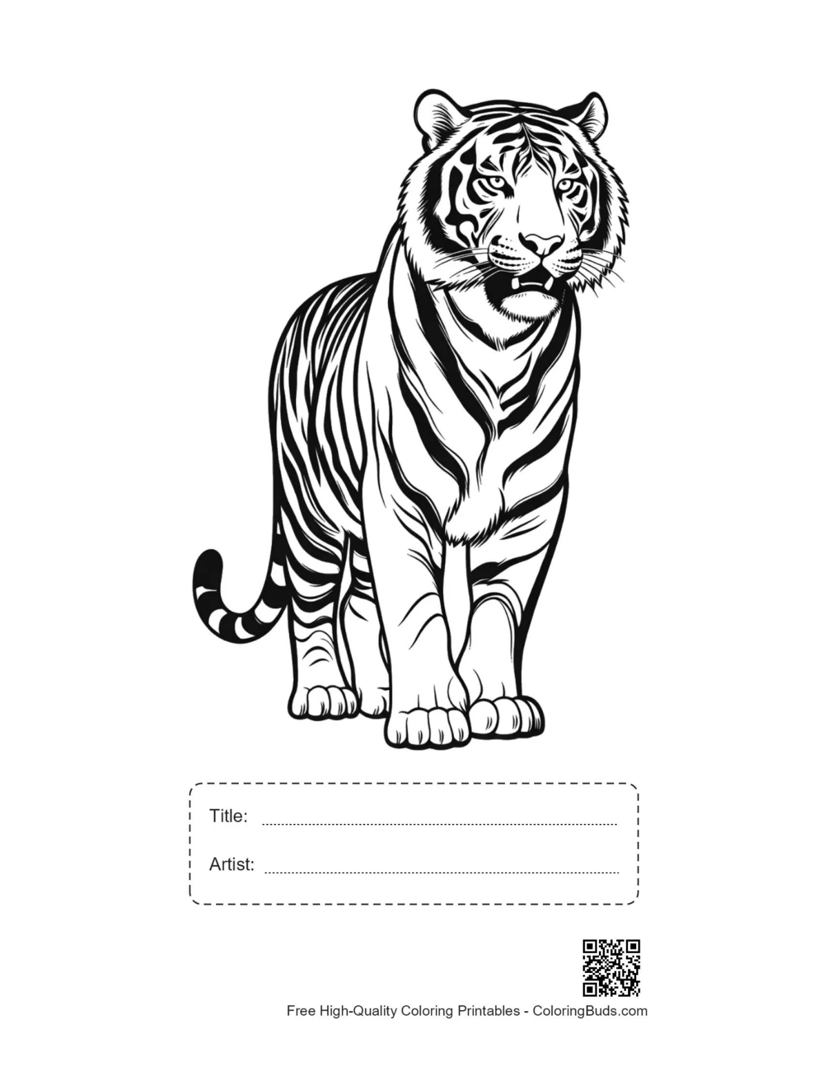 Printable roaring Bengal tiger outline with title space