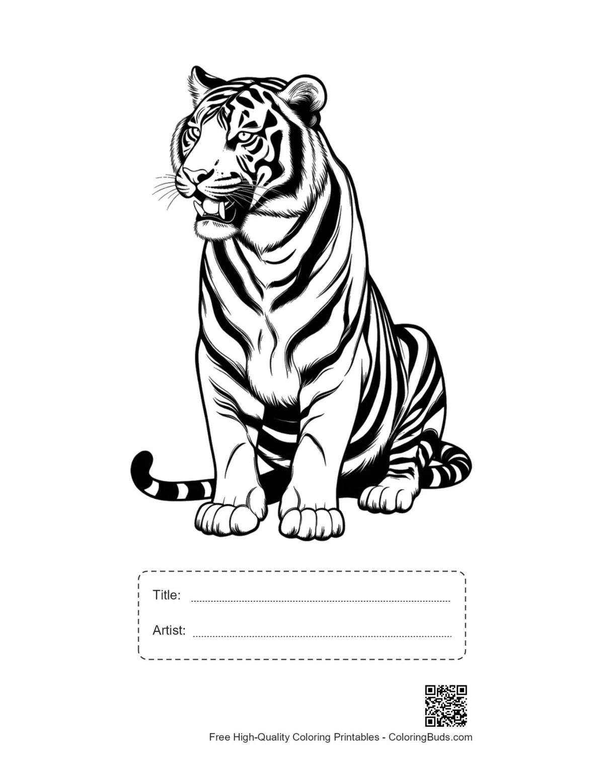 Roaring Bengal tiger printable with title box