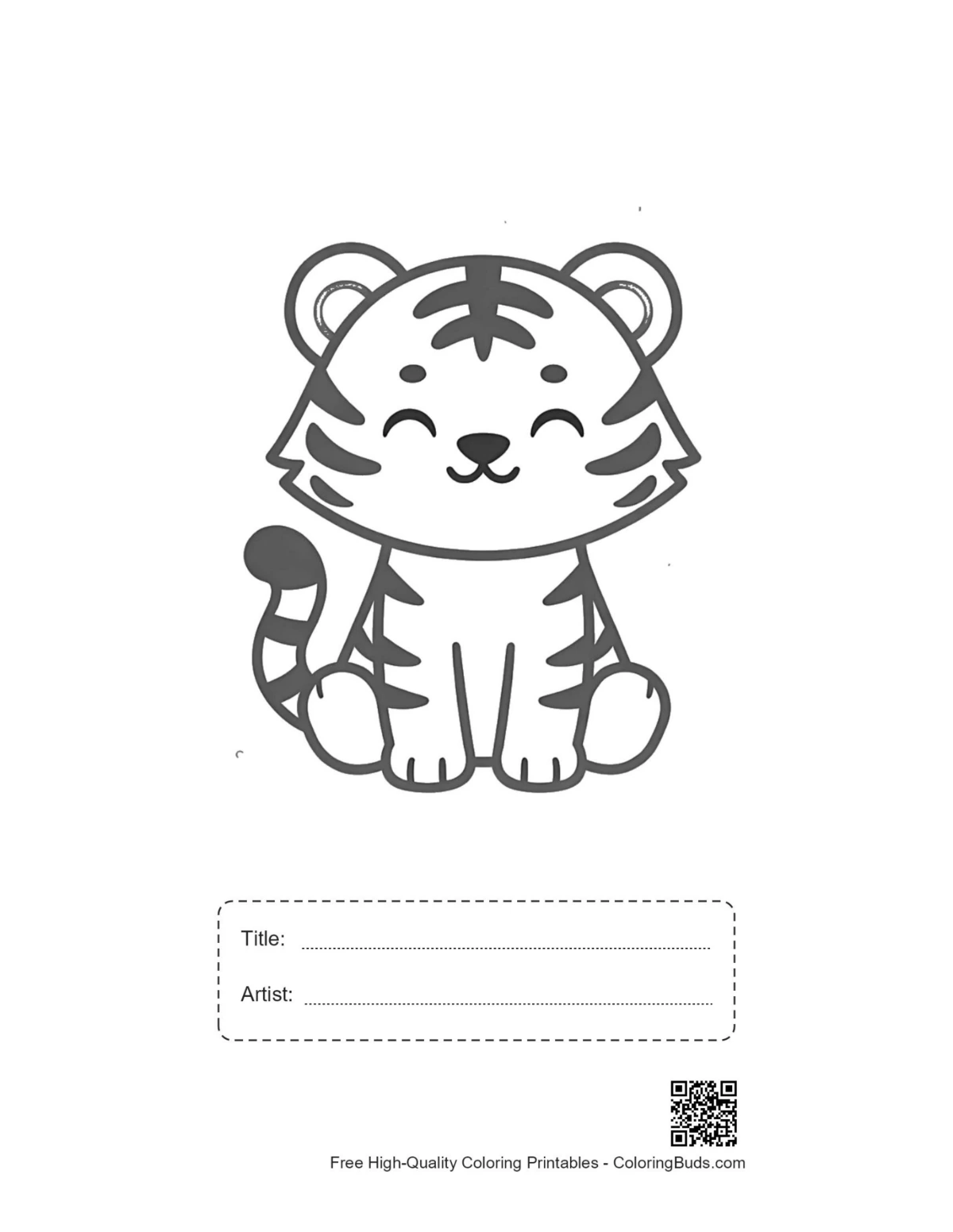 Printable Bengal tiger sheet with title and artist space