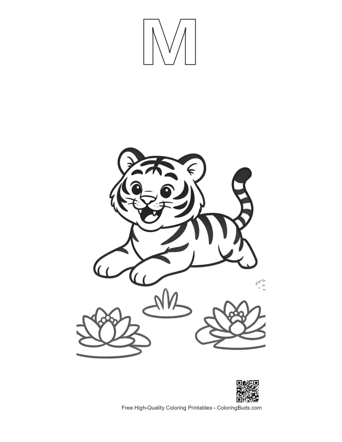 เส้นร่างเสือเบงกอลตัวอักษร M พิมพ์ได้