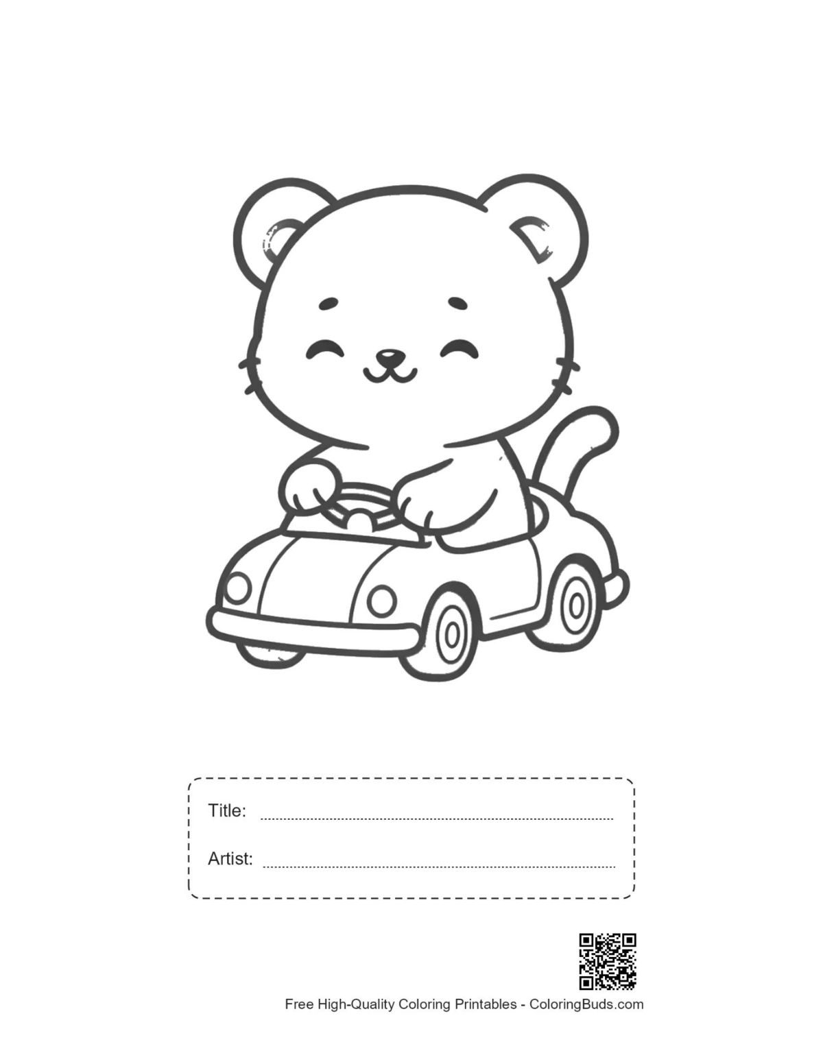 Baby tiger cub car race printable with title box