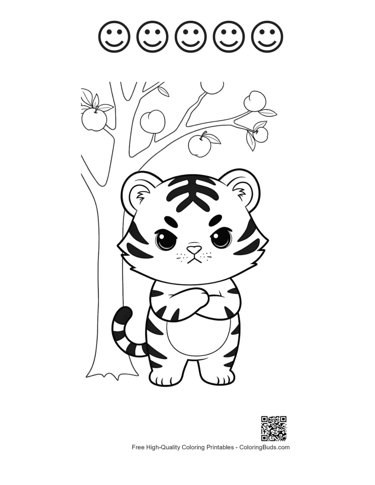 Tiger cub snow printable with happy face outlines