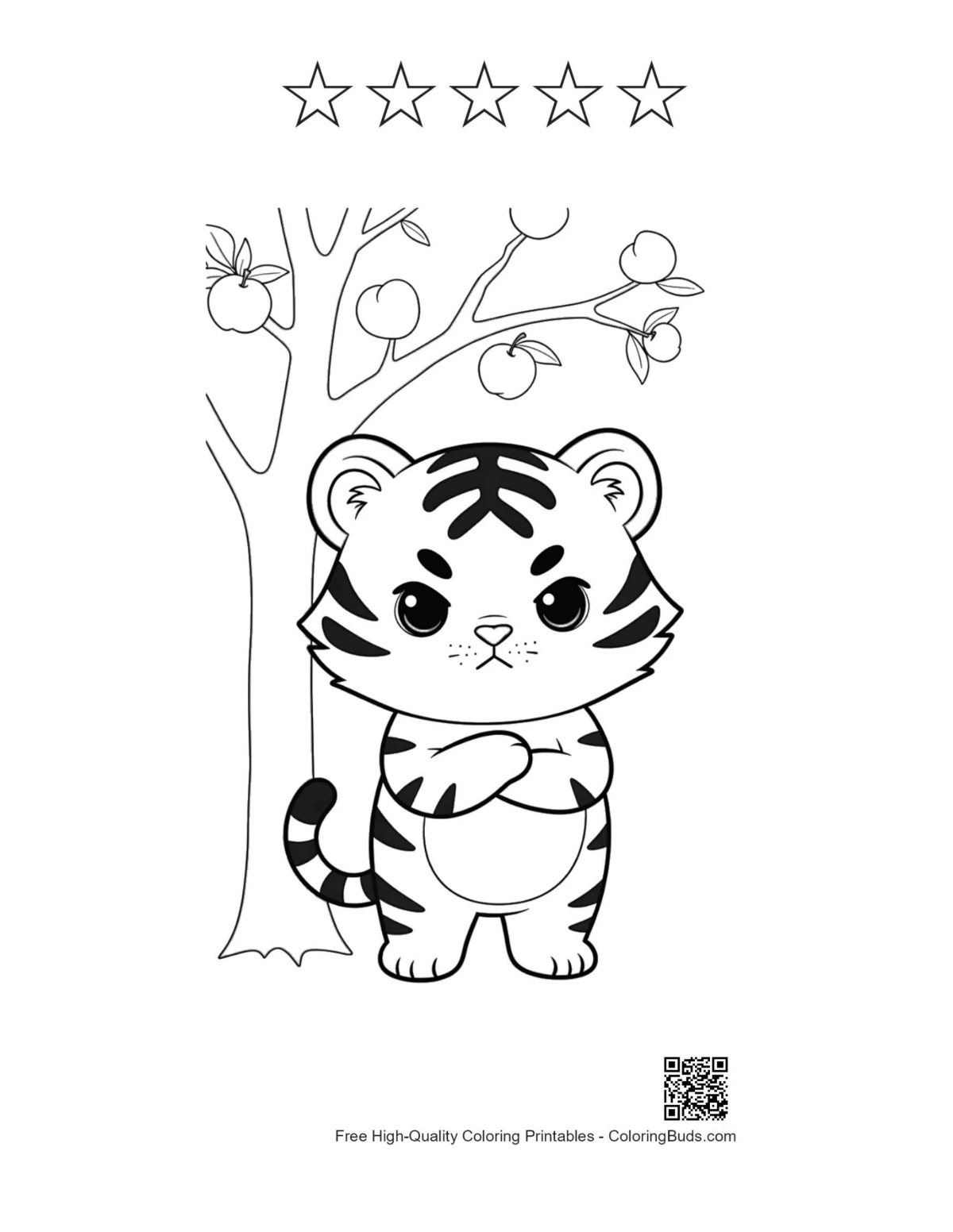 Grumpy tiger cub snow printable with star outlines