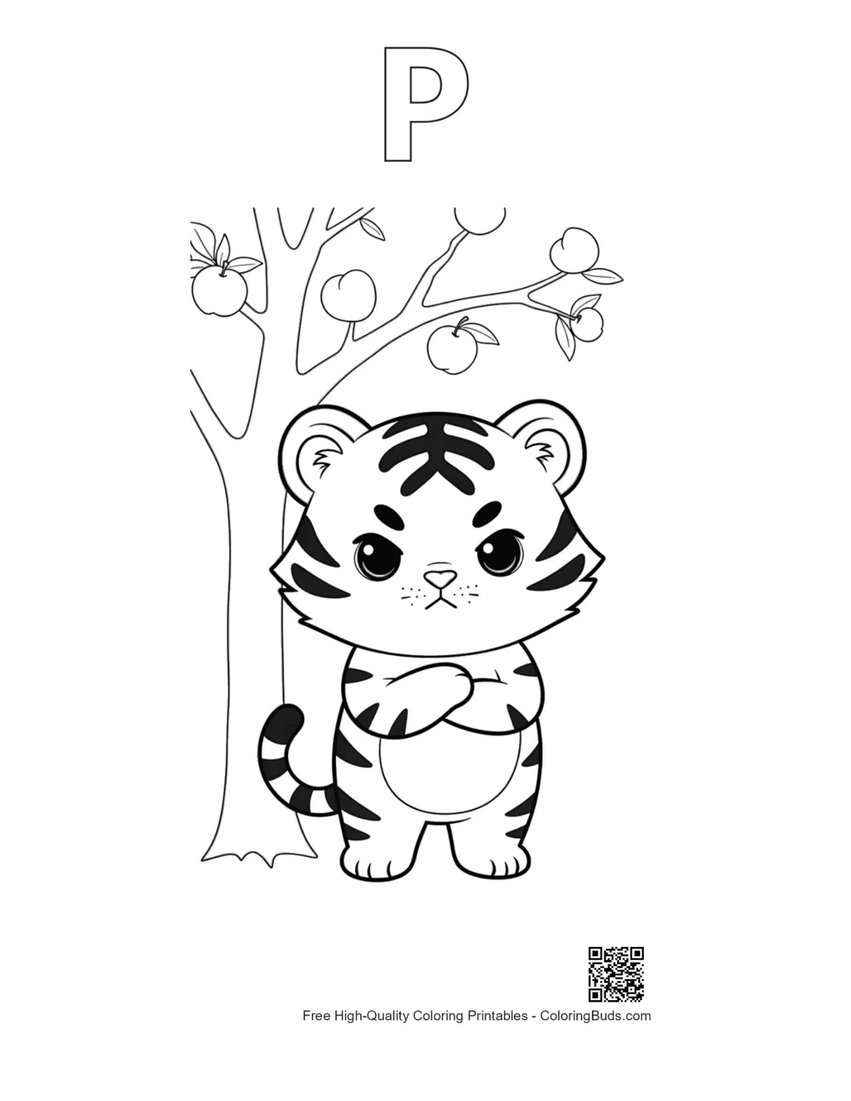 Tiger cub snow printable with alphabet P outline