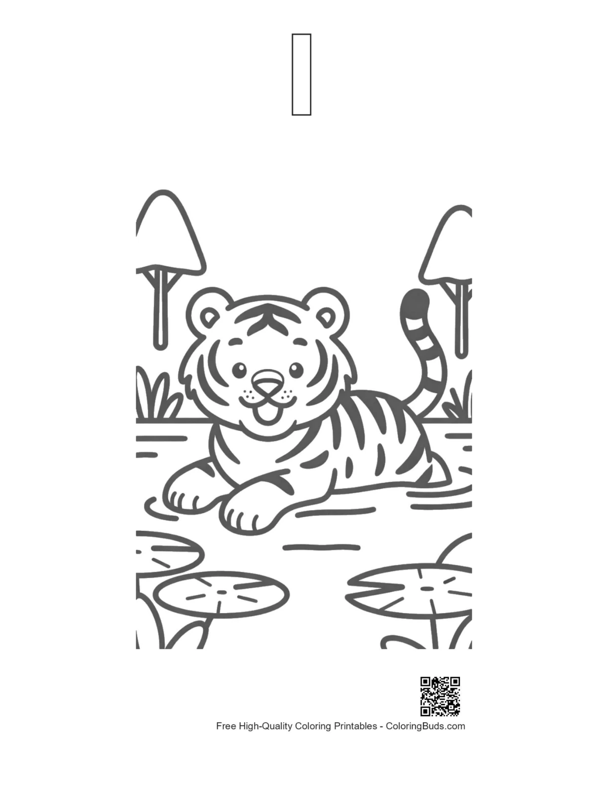 Bengal tiger outline with alphabet I lily pad pond