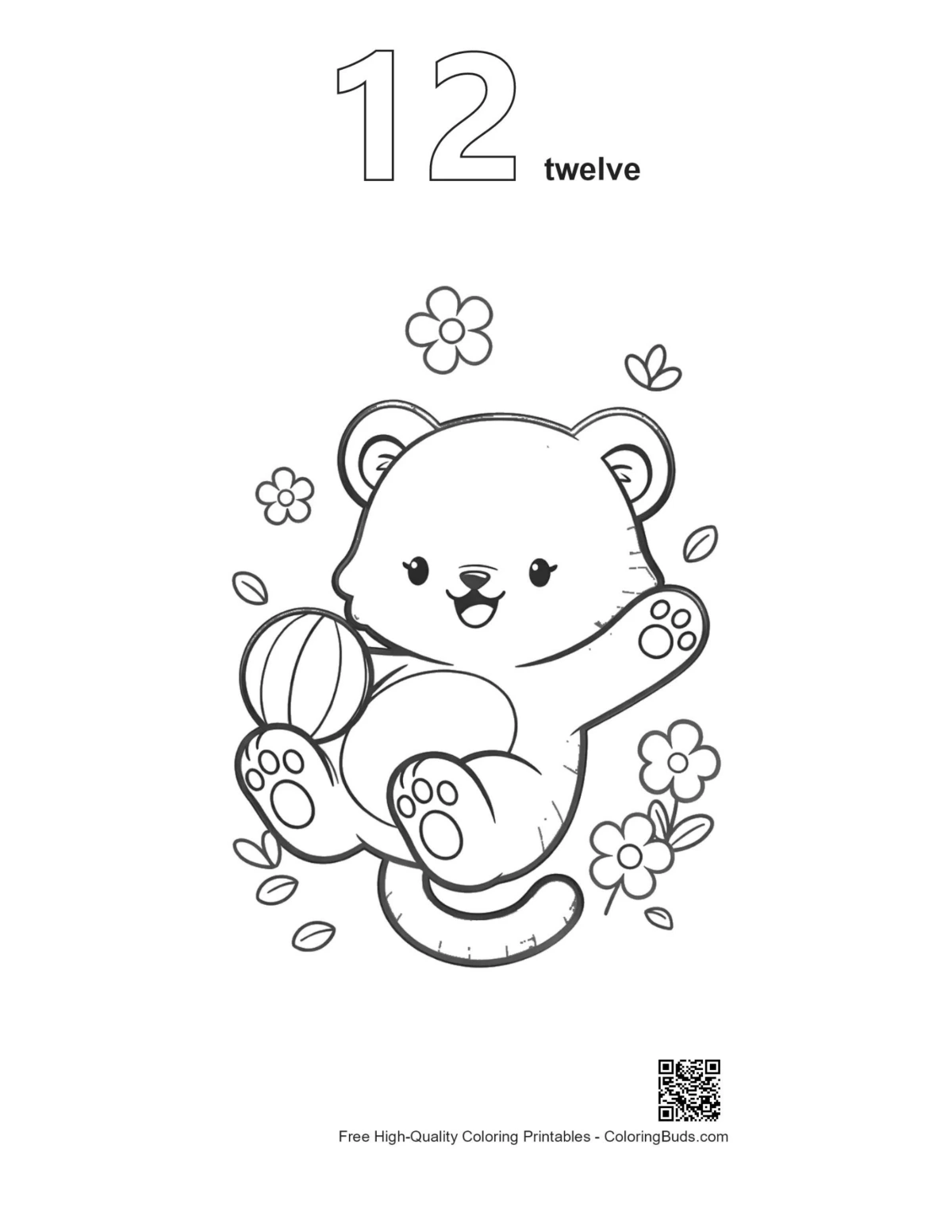 Tiger cub yarn ball coloring page outline number 12