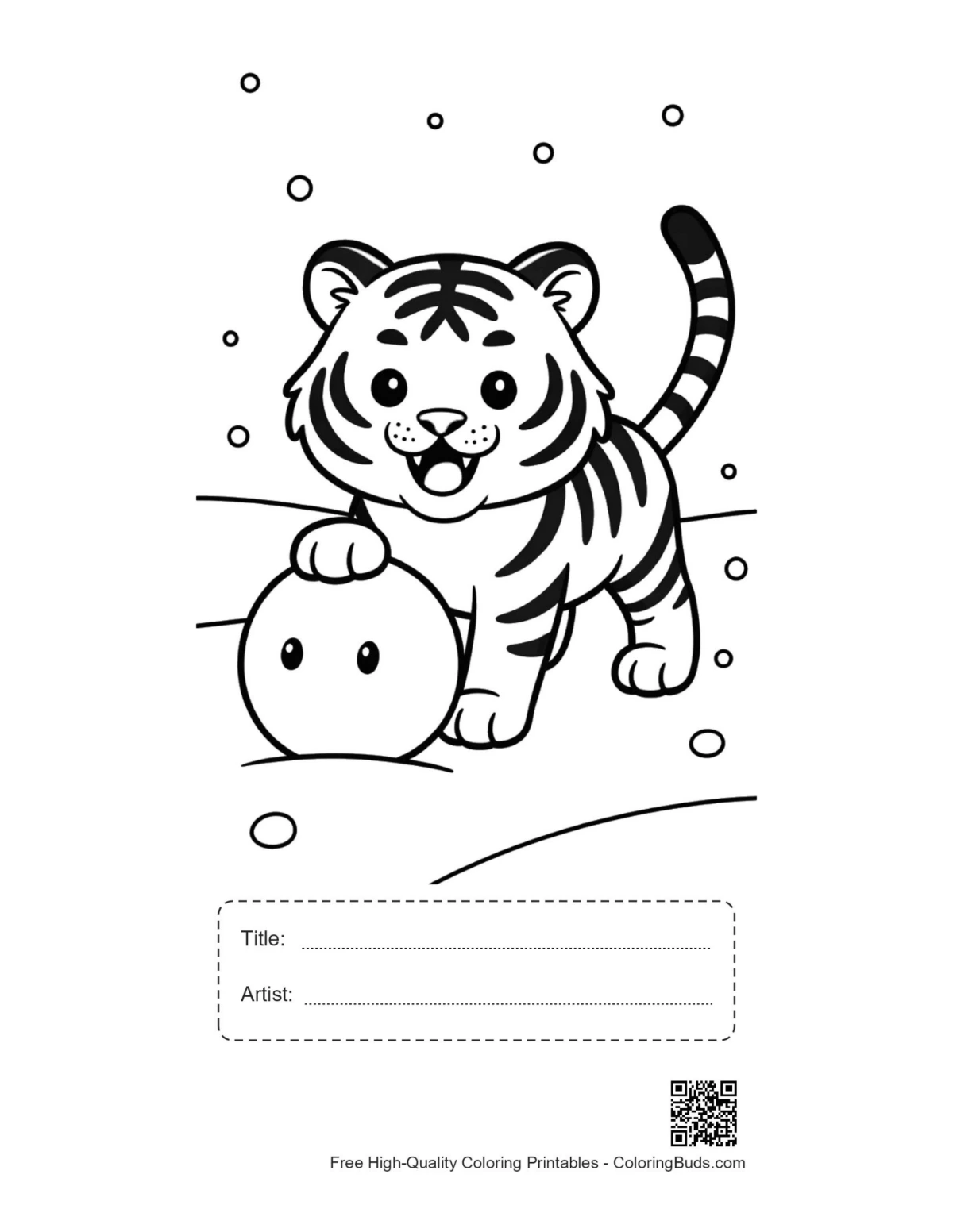 Little tiger snowman printable with title artist box