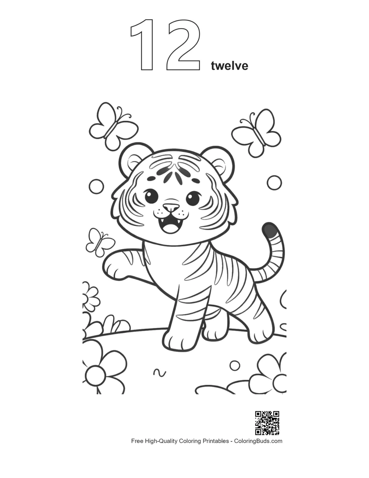 Tiger cub dancing printable outline number 12