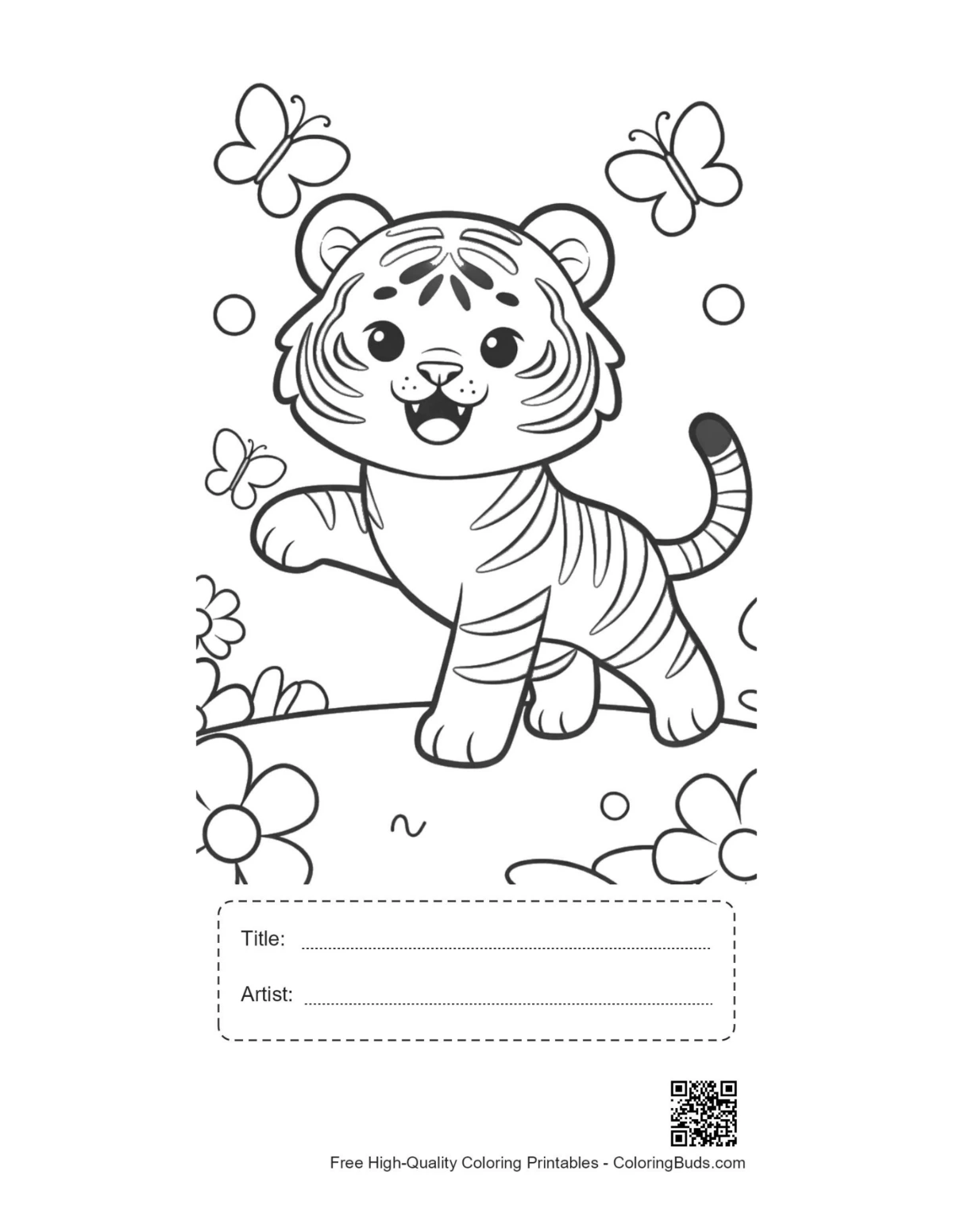 Siberian tiger cub printable with title and artist box