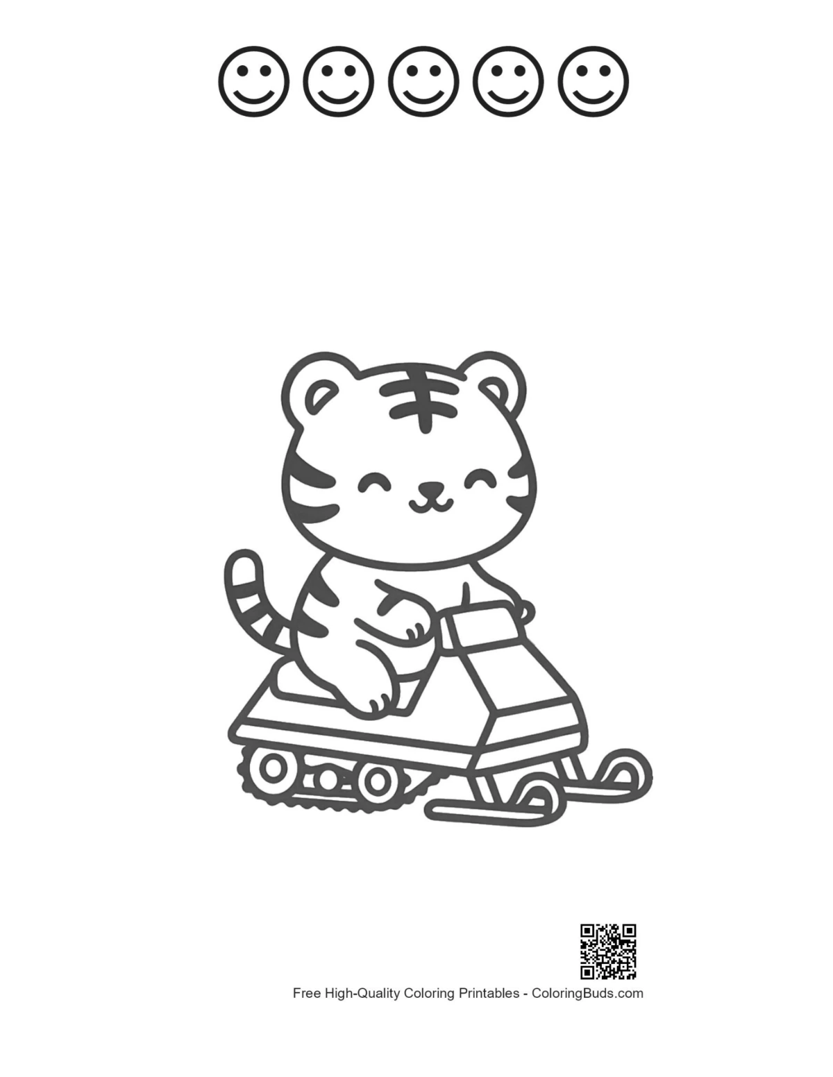Cute tiger cub printable with 5 happy faces