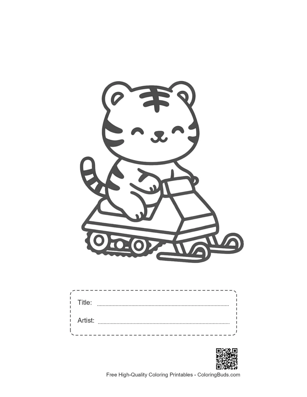 Cute tiger cub snow sled printable with title box
