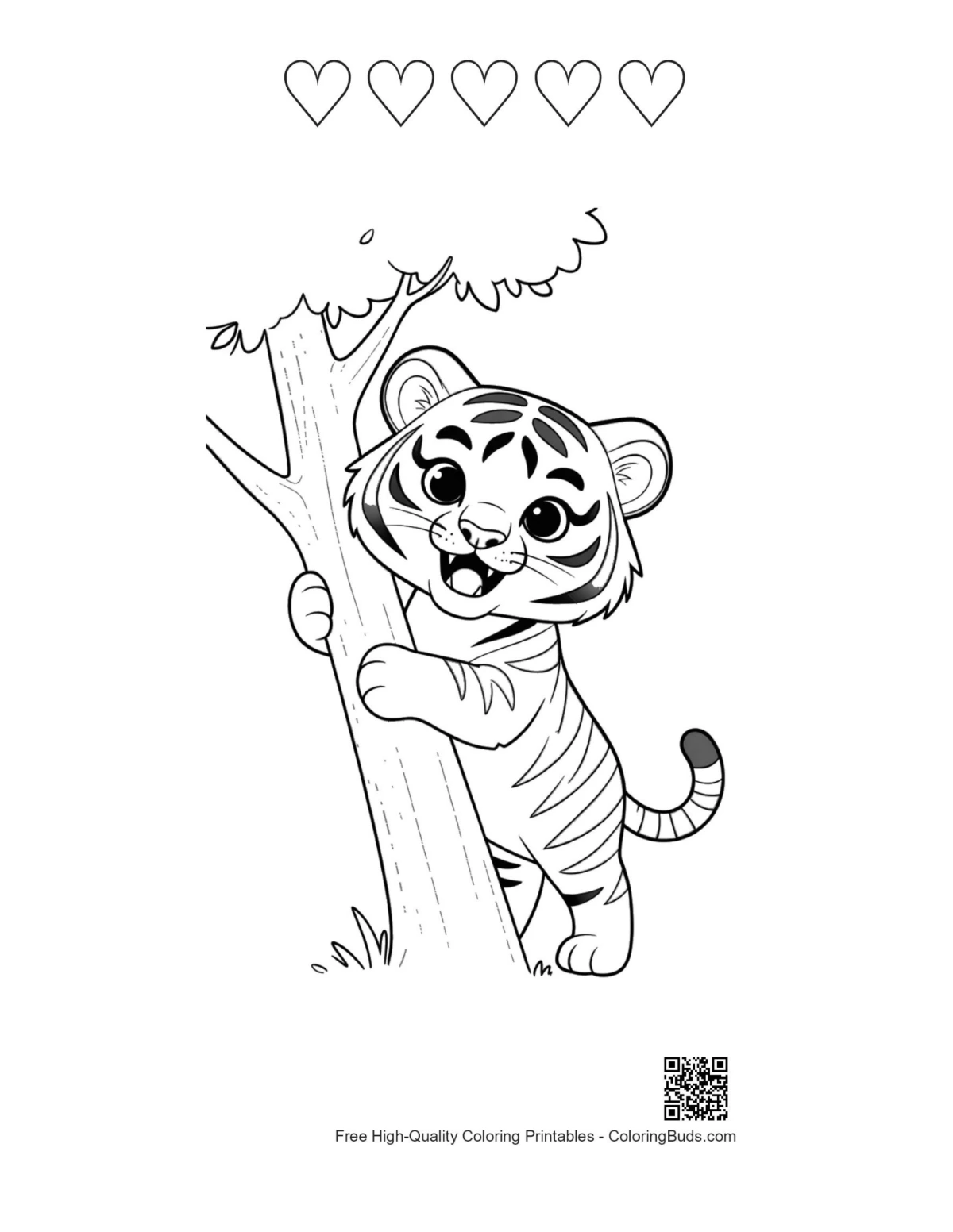 Tiger cub forest printable with 5 hearts
