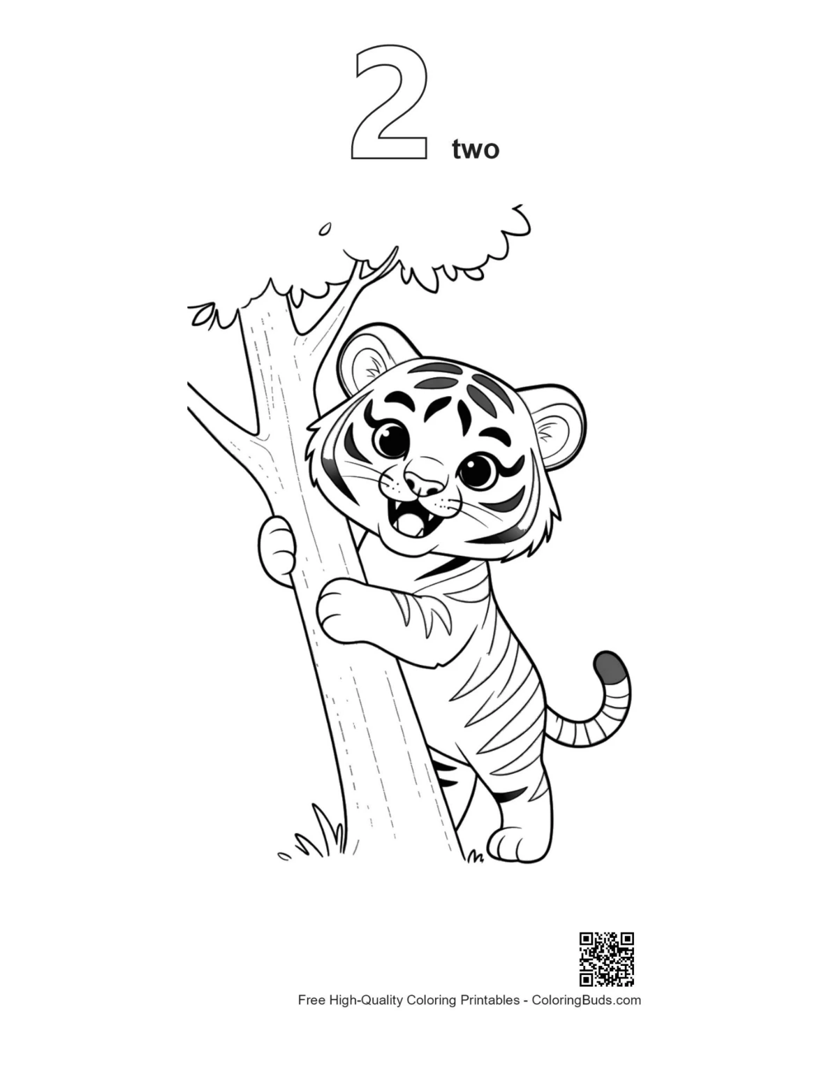 Tiger cub forest tree printable outline version 2