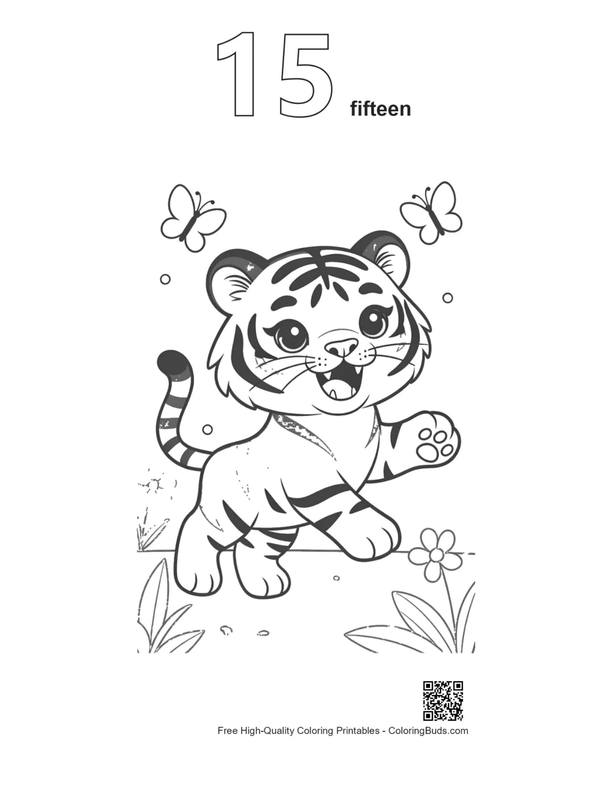 Baby tiger butterfly printable outline number 15