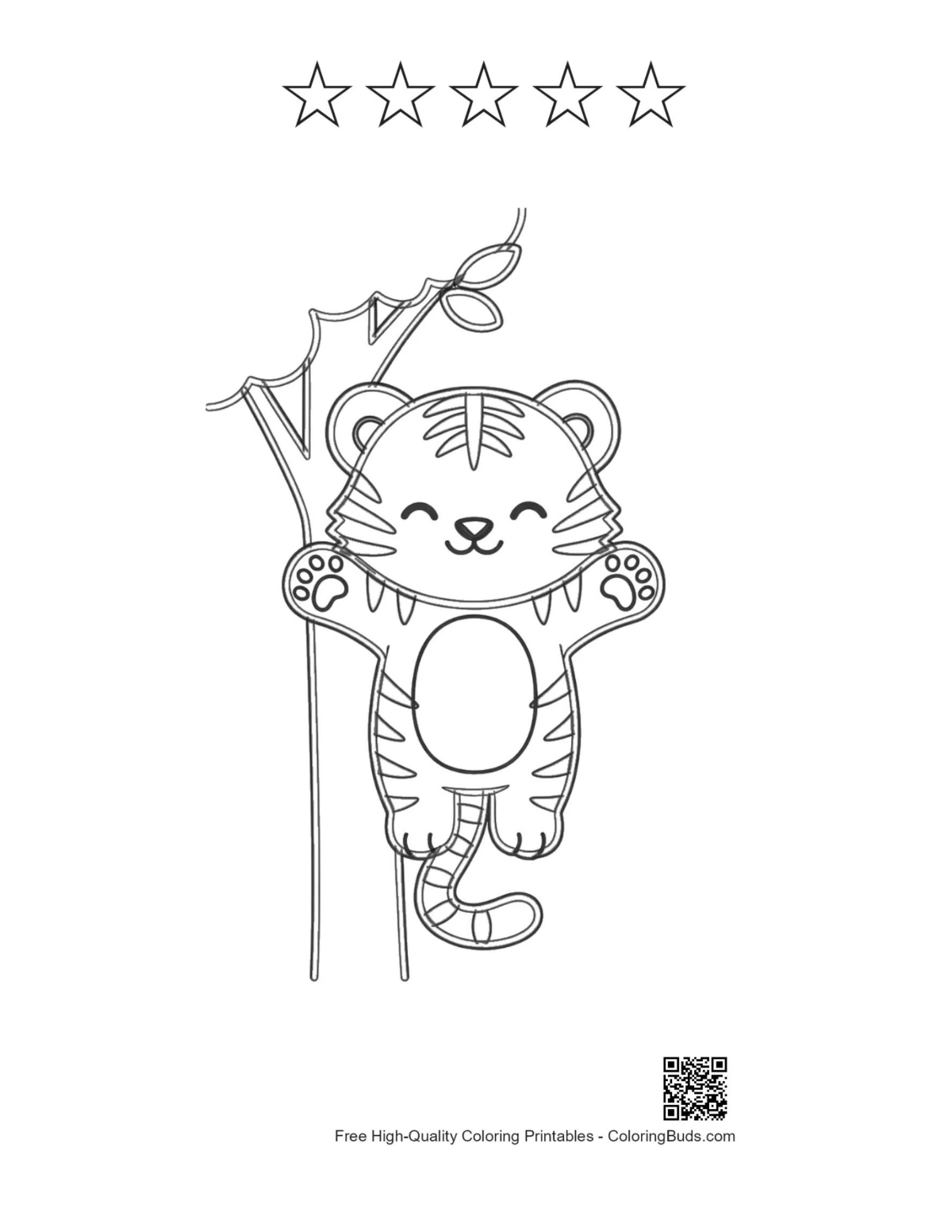 Tiger cub printable with 5 star outlines