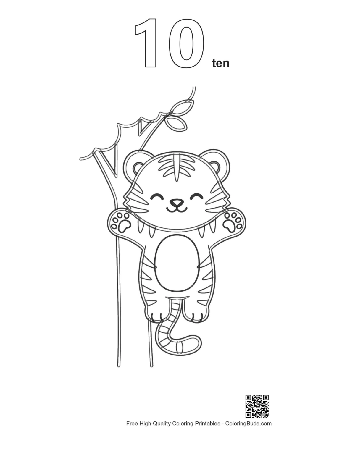 Siberian tiger cub outline number 10 coloring page