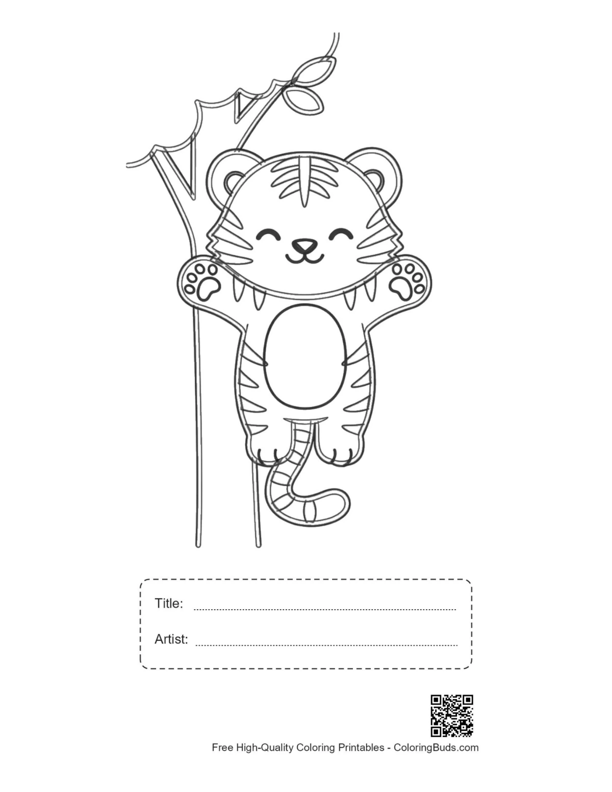 Cute tiger cub printable with title and artist box