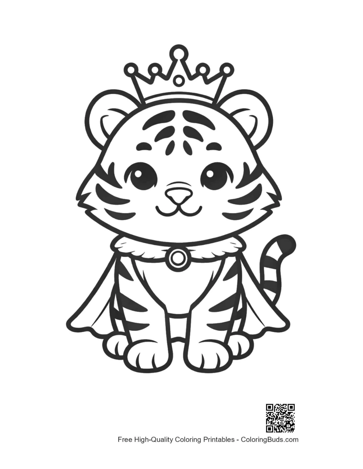 King Siberian tiger cub crowned in winter kingdom coloring page