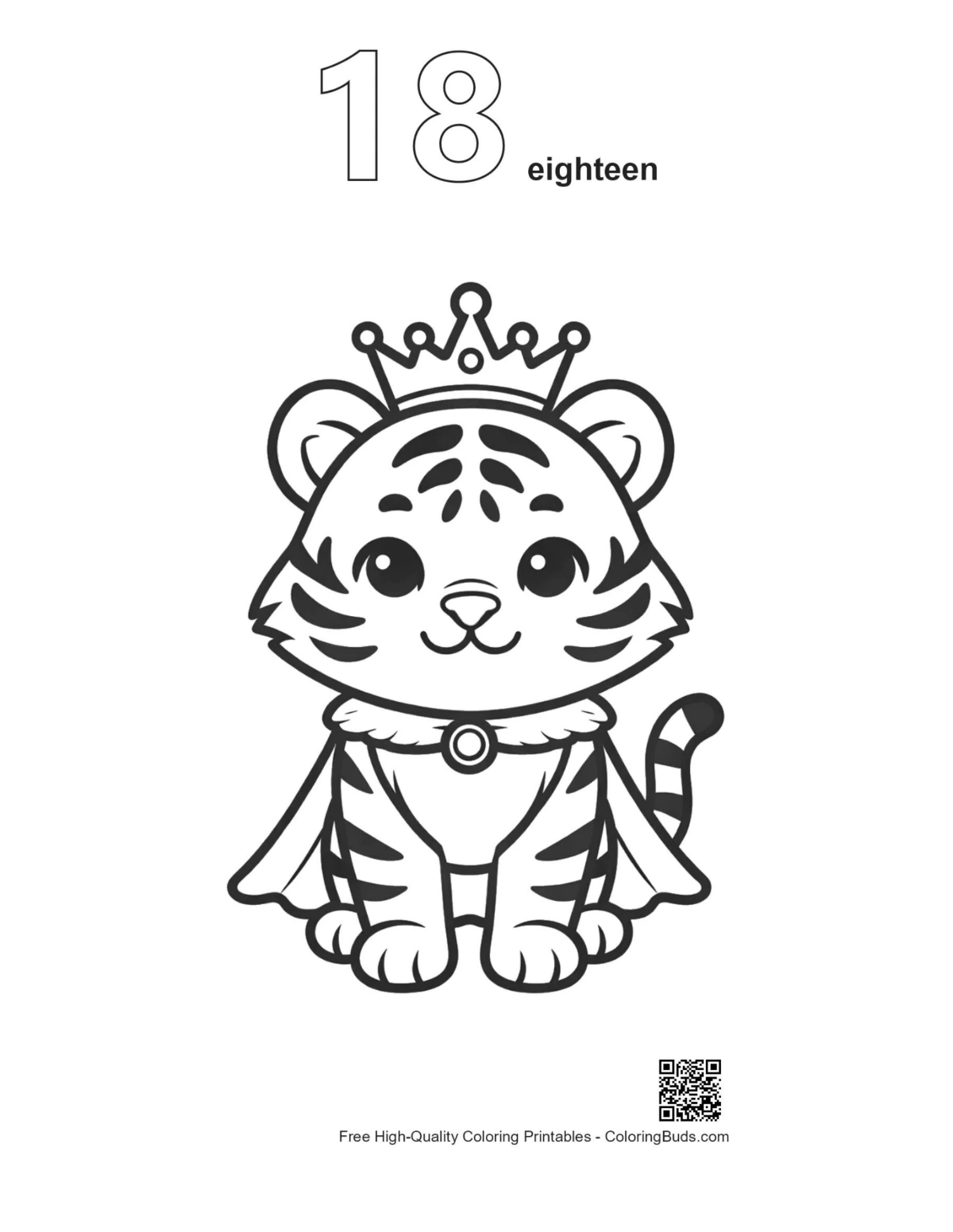 Tiger cub king outline numbered 18 in winter kingdom printable