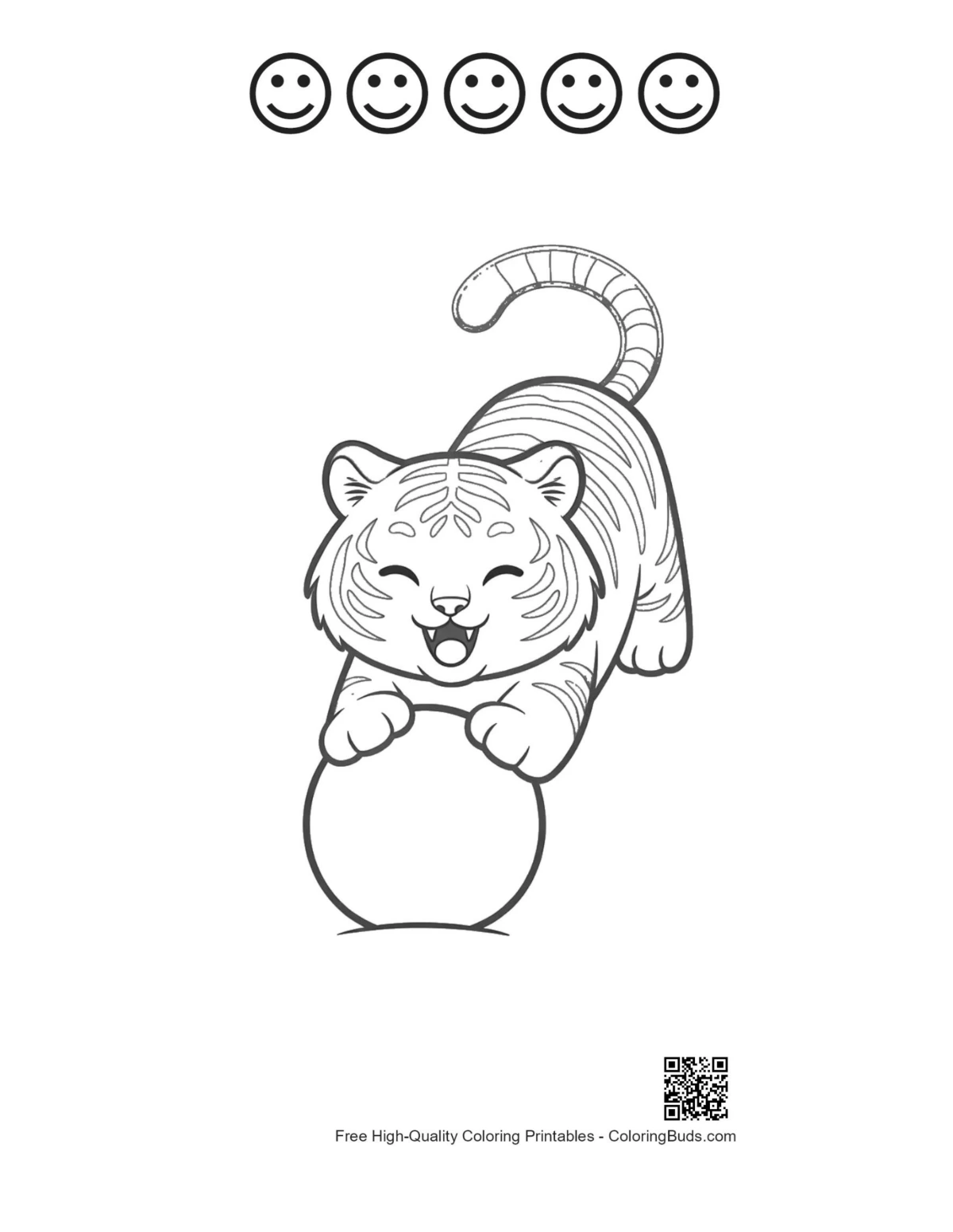 Tiger cub snowball coloring with 5 happy face outlines