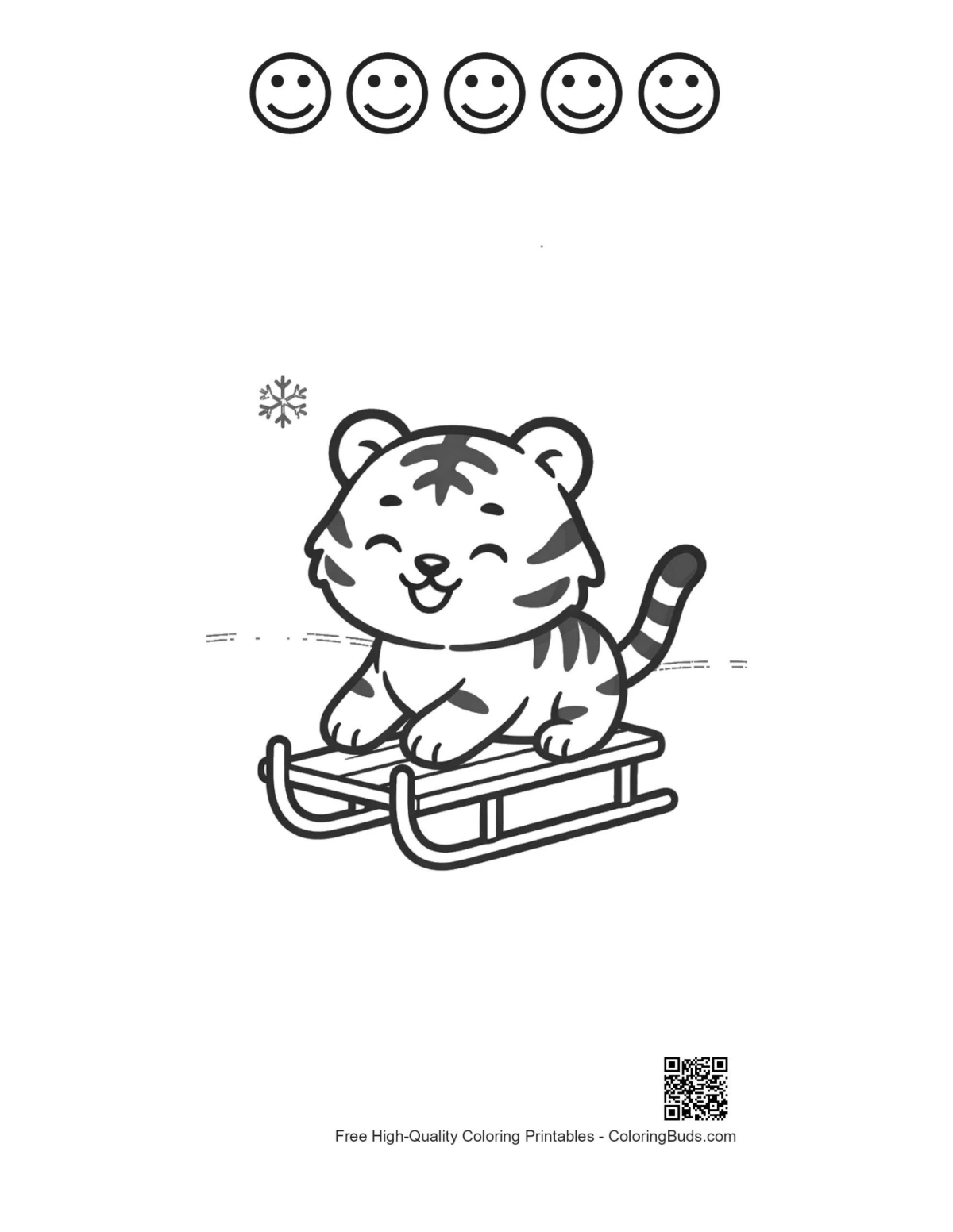 Siberian tiger cub sled with 5 happy faces outline