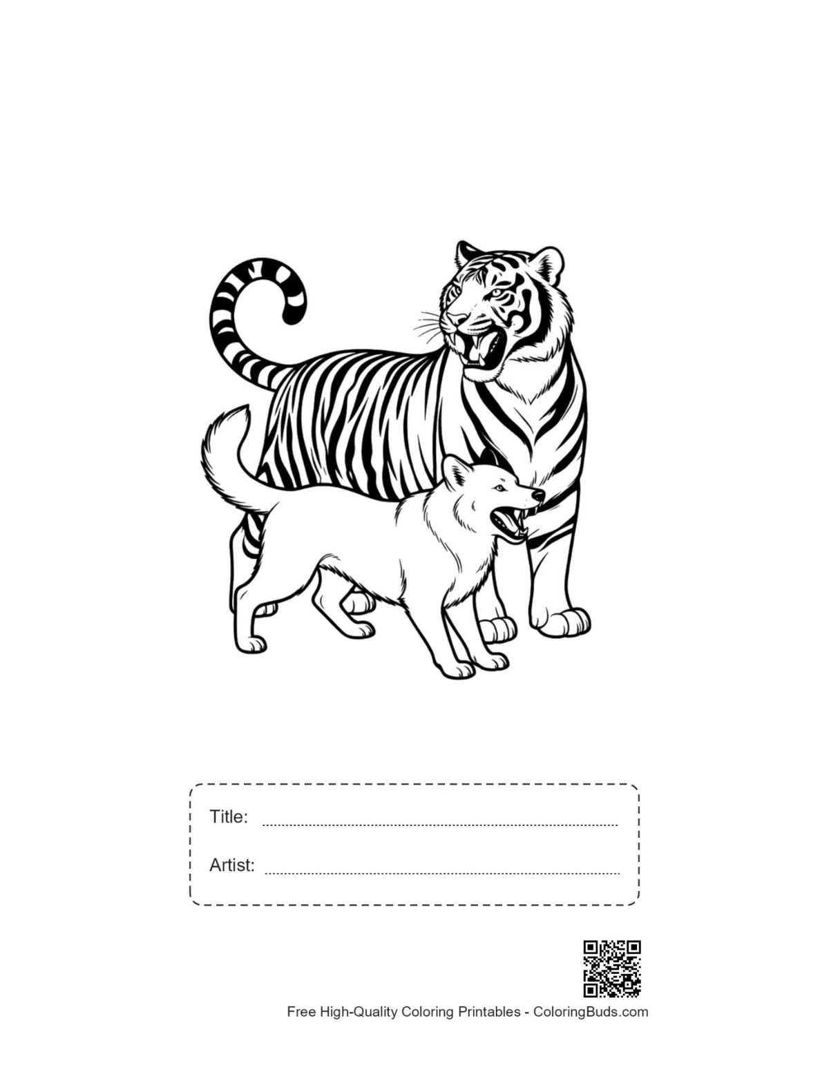 Printable Siberian tiger wolf outline with title box