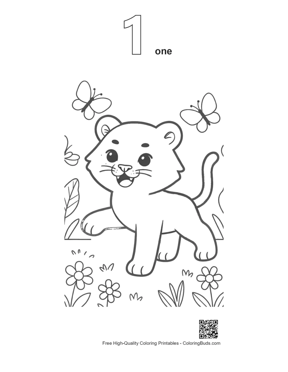 Siberian tiger cub meadow outline numbered coloring page