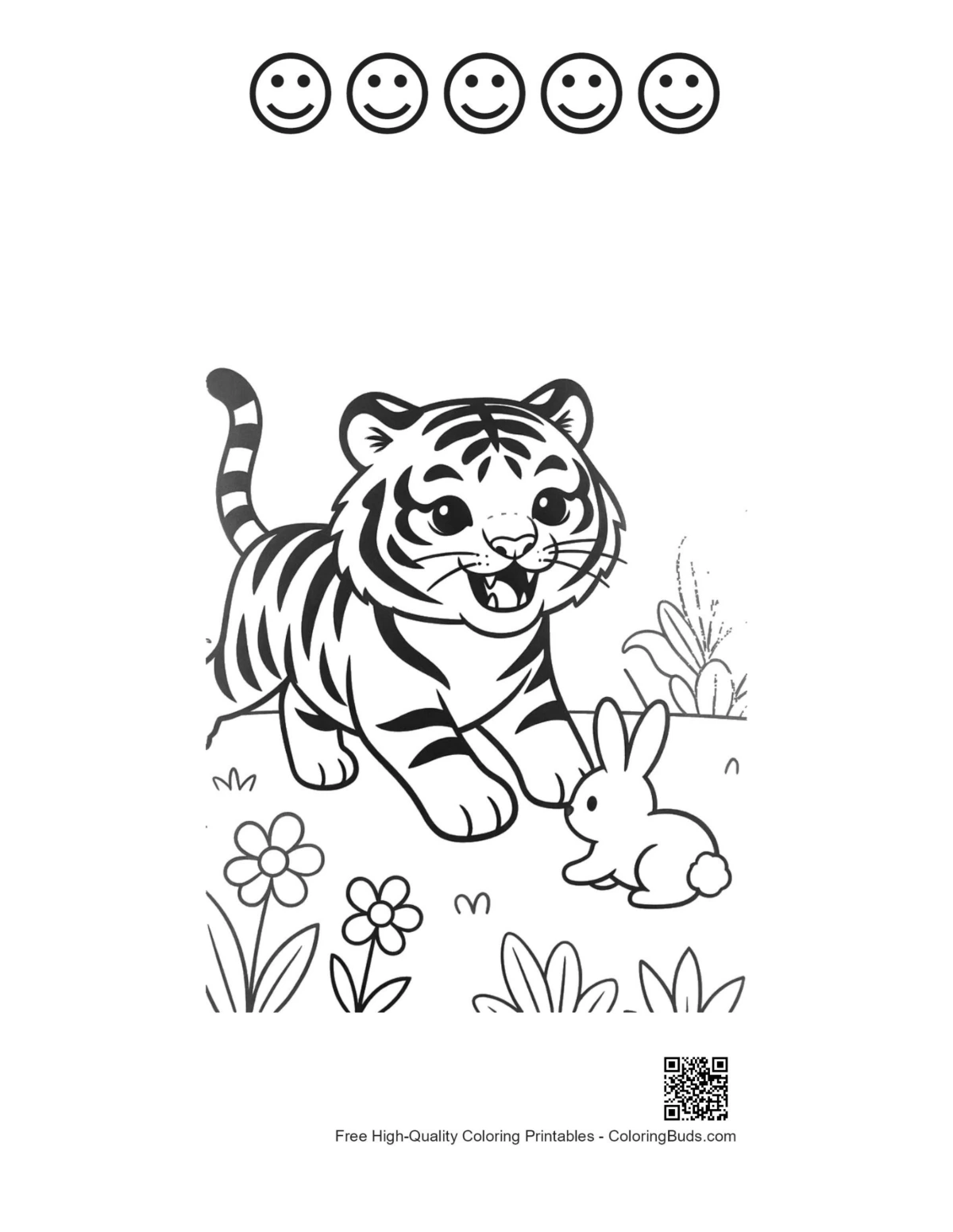 Siberian tiger cub bunny 5 happy face outline