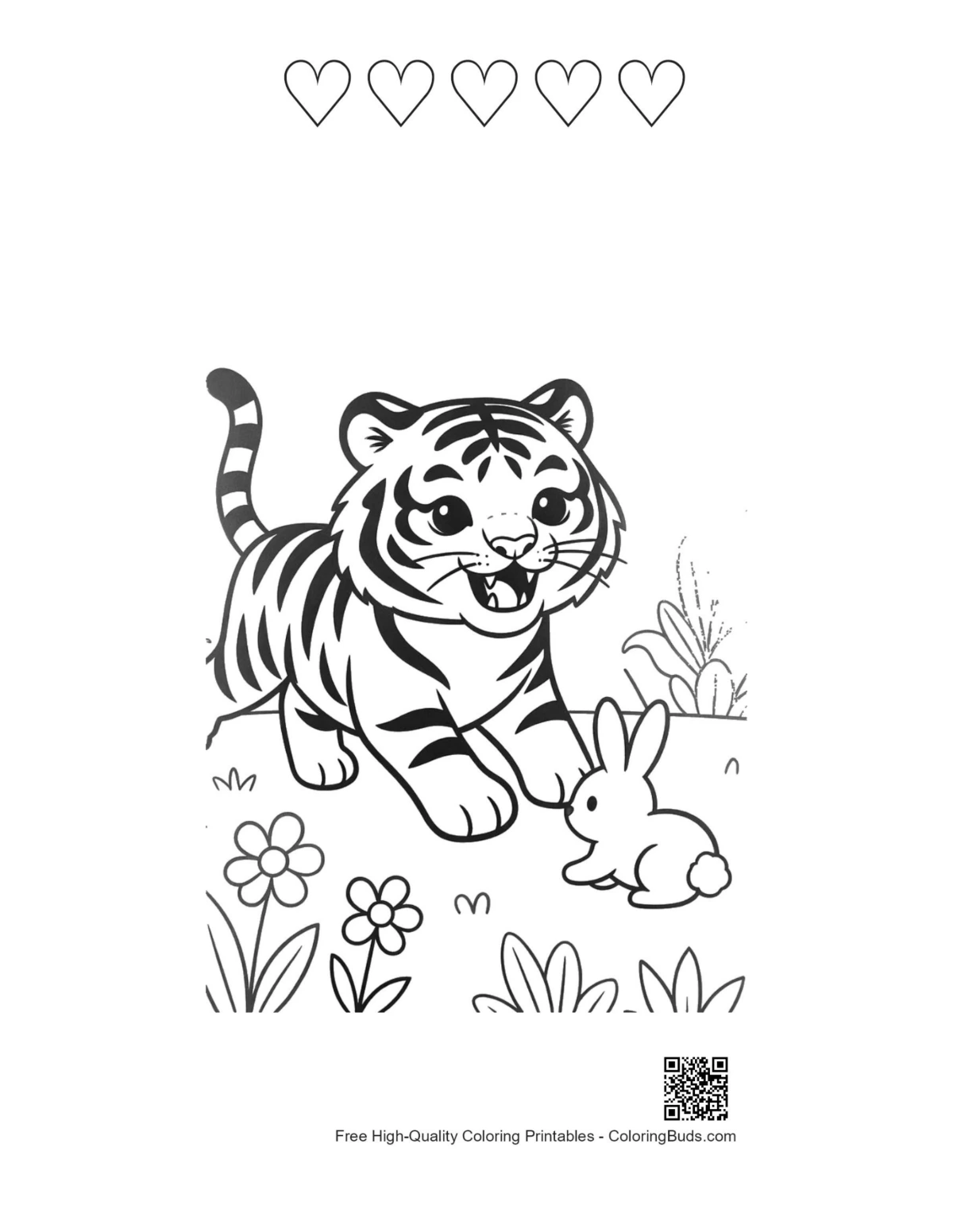 Siberian tiger cub bunny 5 heart outline printable