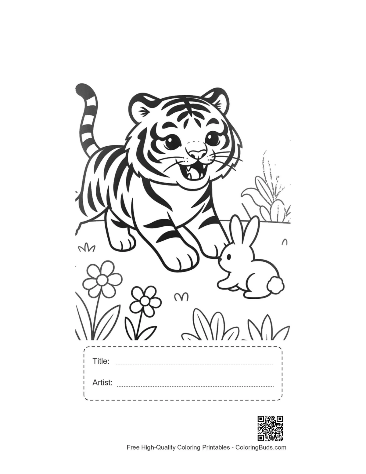 Siberian tiger cub bunny printable with title box